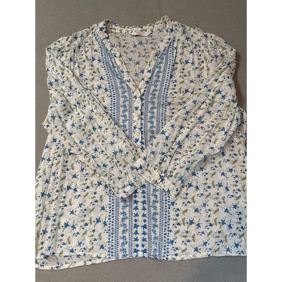 Women’s Lucky Brand white blue floral boho peasant top NWT Sz L - Picture 4 of 9